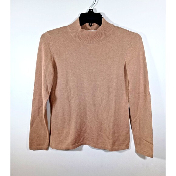 Escada Wool Cashmere Silk Blend Womens Mock Neck Tan Sweater Size 34  4 / Small - Picture 1 of 6
